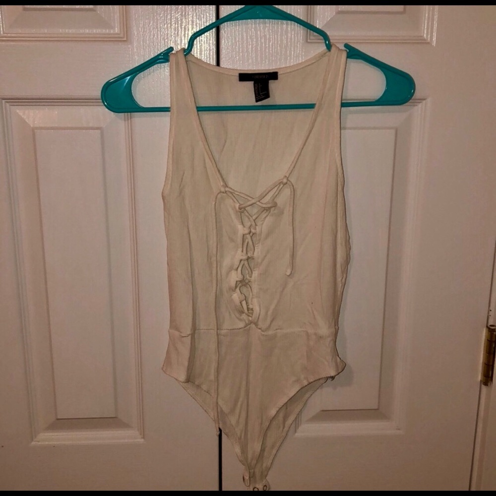 Forever 21 tie front white bodysuit